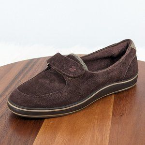 Grasshoppers Loafers 6 Chocolate Brown Suede Metallic Chevron Hook & Loop Close